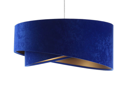 Kobaltowa lampa wisząca z welurowym, asymetrycznym kloszem ze złotym wnętrzem RINEA