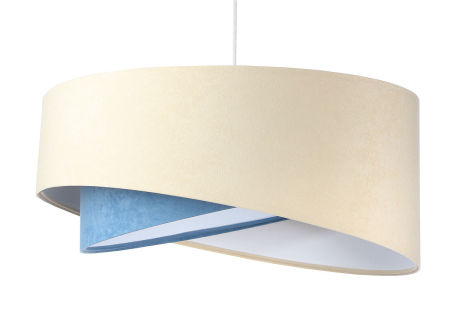 Kremowo-niebieska lampa wisząca z welurowym, asymetrycznym kloszem z białym wnętrzem FIA