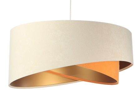 Kremowo-pomarańczowa lampa wisząca z okrągłym, asymetrycznym kloszem z weluru ze złotym wnętrzem ISABELL