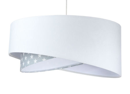 Biało-szara lampa wisząca o asymetrycznym kształcie z welurowym abażurem w białe gwiazdki TIANA