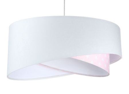 Biało-różowa lampa wisząca z welurowym kloszem w białe gwiazdki, asymetryczna DAJA