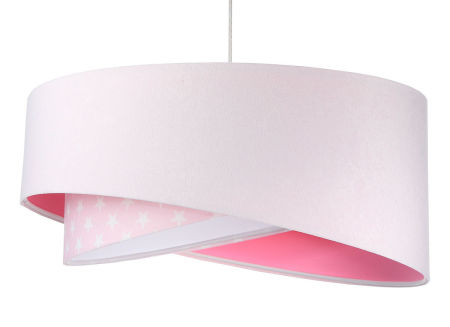 Różowa lampa wisząca z asymetrycznym kloszem z weluru w białe gwiazdki z różówym i białym wnętrzem DAJA