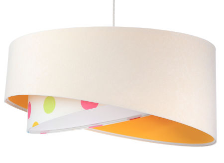 Biało-pomarańczowa lampa wisząca z asymetrycznym kloszem z weluru w kolorowe grochy MERIDA MIX