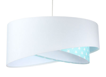 Biało-miętowa lampa wisząca asymetria z welurowym abażurem w białe gwiazdki MELODIA