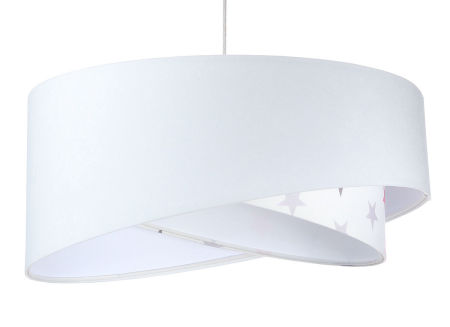 Biała lampa wisząca, welurowa, z asymetrycznym abażurem w pastelowe gwiazdy TULIA MIX