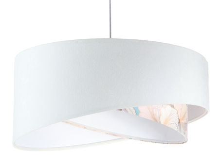 Biała lampa wisząca z asymetrycznym kloszem z weluru w białe i jasnoróżowe kwiaty BERENIKA