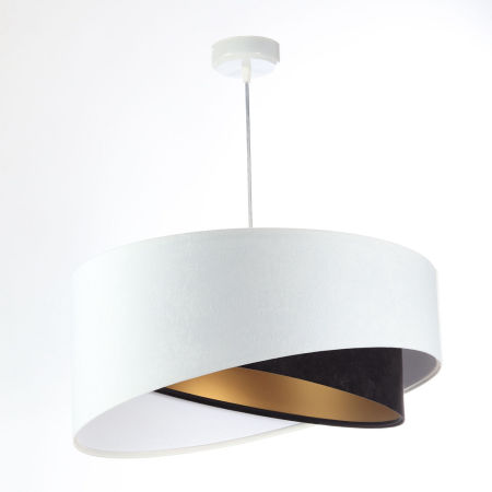 Biało-czarna lampa wisząca, welurowa, z asymetrycznym abażurem ze złotym i białym wnętrzem EVITA