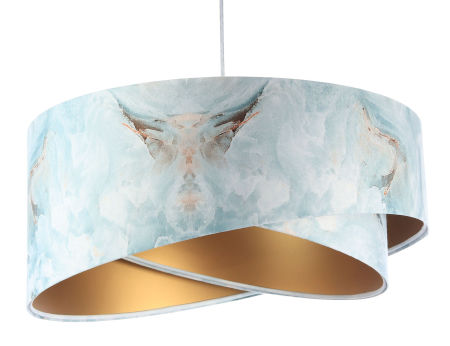 Błękitno-biała lampa wisząca o asymetrycznym kształcie z welurowym abażurem ze złotym wnętrzem ICE