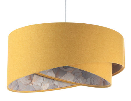 Miodowa / musztardowa lampa wisząca z welurowym kloszem z wnętrzem w szare kwiaty, asymetryczna POEZJA