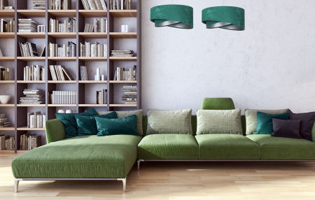 Zielono-srebrna lampa wisząca z welurowym, asymetrycznym kloszem RUBIN