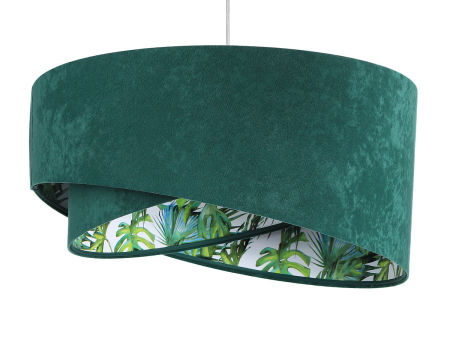 Zielono-biała lampa wisząca z welurowym kloszem z białym wnętrzem w liście palmy i monstery, asymetryczna UTALIKA