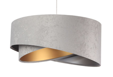 Szara lampa wisząca z welurowym, asymetrycznym kloszem ze złotym i srebrnym wnętrzem SILE