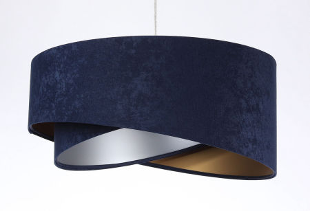 Granatowa lampa wisząca o asymetrycznym kształcie z welurowym abażurem ze złotym i srebrnym wnętrzem NESSA MIX