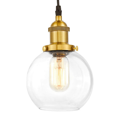 Szklana, loftowa lampa wisząca w mosiężnej oprawie NAVARRO