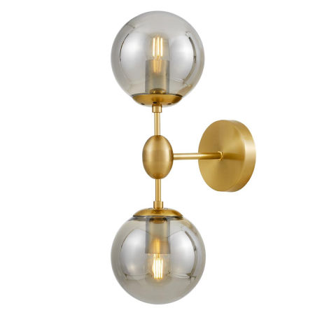 Elegancka, mosiężna lampa ścienna z dymionymi, kulistymi kloszami ZODIAK W2