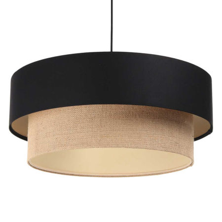 Beżowo-czarna lampa wisząca z walcowymi abażurami z juty i satyny, z kremowym wnętrzem BOHO