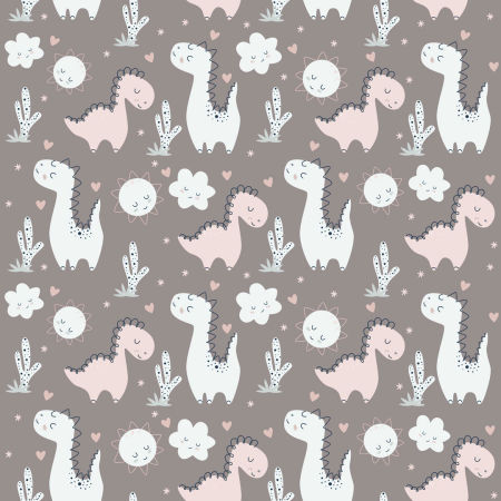 Dziecięca tapeta zakochane dinozaury, miętowe i różowe, wygrzewające się w pełnym słońcu