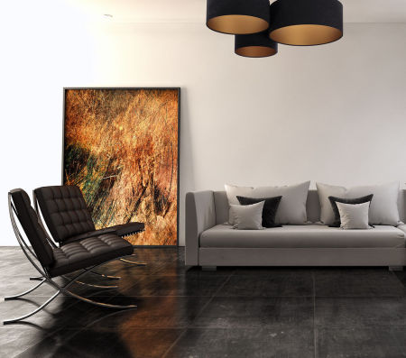 Czarna lampa sufitowa, plafoniada z walcowymi abażurami z weluru ze złotym wnętrzem FLOJD