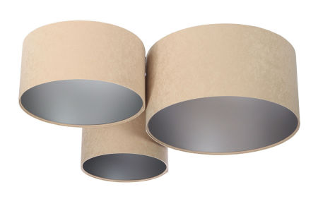 Beżowo-srebrna lampa sufitowa, plafoniada z walcowymi abażurami z weluru TYRION