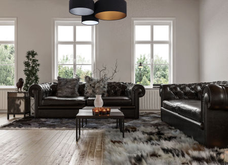 Czarna lampa sufitowa, plafoniada z walcowymi abażurami z weluru z białym, złotym i srebrnym wnętrzem GILLIAN