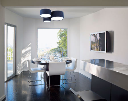 Granatowo-biała lampa sufitowa, walcowa plafoniada z welurowymi abażurami HONIR