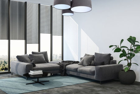 Grafitowa lampa sufitowa, plafoniada z walcowymi abażurami z weluru z białym wnętrzem DOLAN