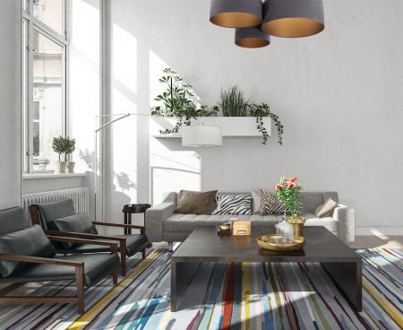 Grafitowa lampa sufitowa z kloszami z weluru w kształcie walca ze złotym wnętrzem, plafoniada DOLAN