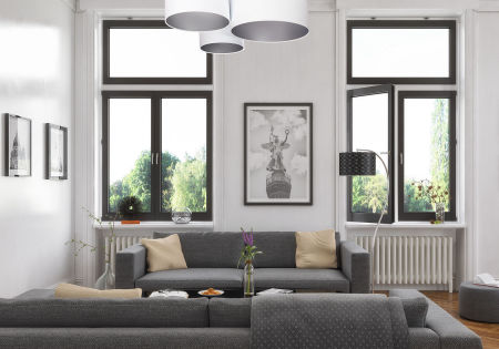 Biała lampa sufitowa z walcowymi abażurami z weluru ze srebrnym wnętrzem, plafoniada BEVIN