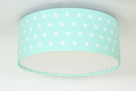 Miętowa lampa sufitowa z kloszem z weluru w kształcie walca w białe gwiazdki, plafon ADAŚ