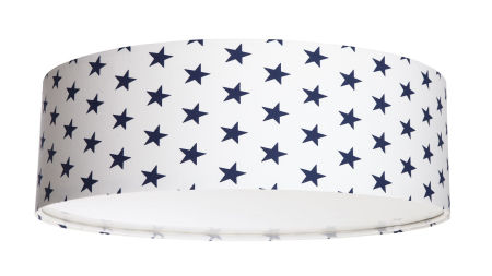 Biała lampa sufitowa, plafon z weluru z walcowym, okrągłym abażurem w granatowe gwiazdki KUBUŚ