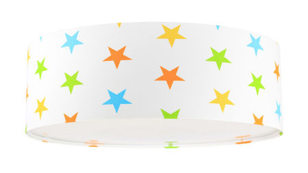 Biała lampa sufitowa z kloszem z weluru w kształcie walca w kolorowe gwiazdki, plafon KACPER