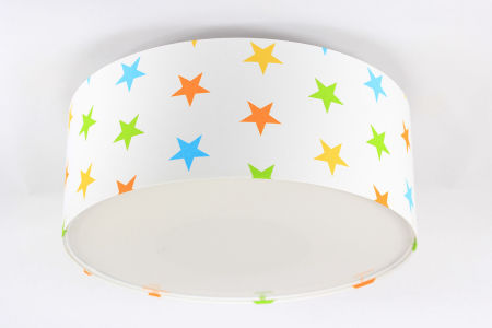 Biała lampa sufitowa z kloszem z weluru w kształcie walca w kolorowe gwiazdki, plafon KACPER