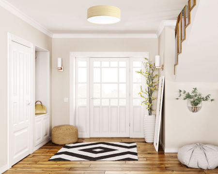 Kremowa lampa sufitowa z kloszem w kształcie walca ze strukturalnej tkaniny o naturalnym wyglądzie MAB