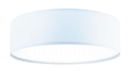 Biała lampa sufitowa, walcowy plafon z okrągłym abażurem z tkaniny o lnianej strukturze TOD