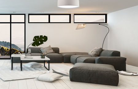 Jasnoszara lampa sufitowa z kloszem w kształcie walca z delikatnej strukturalnej tkaniny ARDAL