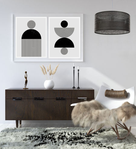 Czarna lampa wisząca z walcowym kloszem ze strukturalnej tkaniny o naturalnym wyglądzie EDO