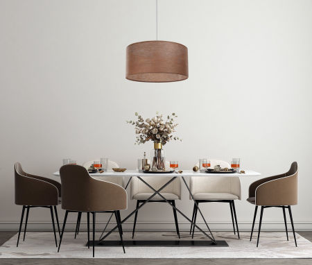 Brązowa lampa wisząca z kloszem w kształcie walca ze strukturalnej tkaniny o naturalnym wyglądzie TAKEO