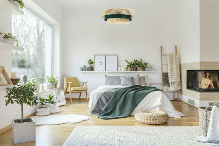 Naturalna, boho lampa wisząca z kloszami z rattanu oraz z zielonej apli, EKO ROTANG