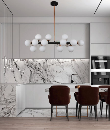 Ekskluzywna, czarno-złota lampa wisząca PETRICA, białe szklane klosze