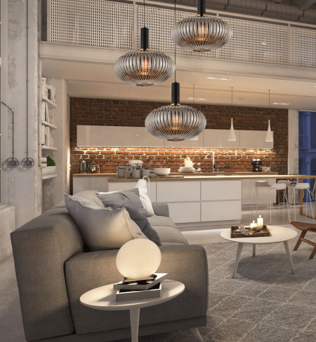 Czarna lampa wisząca FLORI z dymionym szklanym kloszem w nowoczesnym loftowym stylu