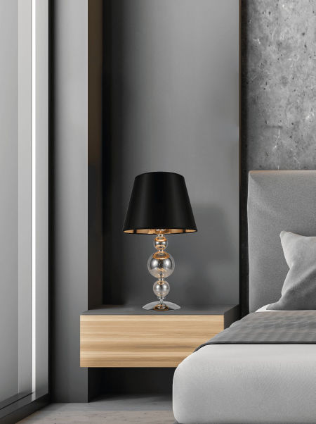 Czarna lampa biurkowa, nocna ze złotymi i srebrnymi akcentami MURANEO