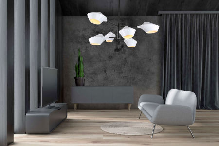 Biało-czarna lampa wisząca o innowacyjnym kształcie, nowoczesna ROMINA W6