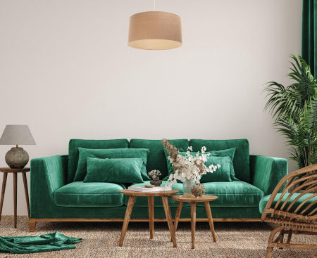 Beżowa lampa wisząca z okrągłym kloszem z juty BOHO