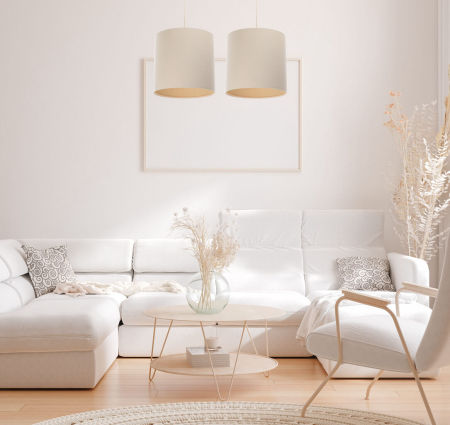 Kremowa lampa wisząca z abażurem w kształcie walca z lnu, tuba BOHO
