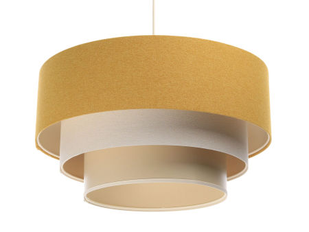 Musztardowo-kremowa lampa wisząca z walcowymi abażurami z lnu i apli z beżowym wnętrzem BOHO