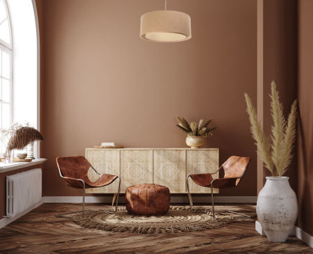 Beżowa lampa wisząca z walcowymi abażurami z jutowej tkaniny BOHO - VIVIENNE