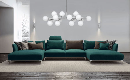 Designerska pozioma lampa wisząca PETRICA chromowana, klosze kule