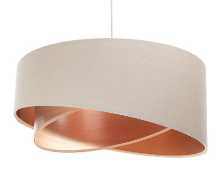 Kremowa lampa wisząca z abażurami w kształcie walca z lnianej tkaniny i półprzezroczystej apli, imitacja drewna BOHO