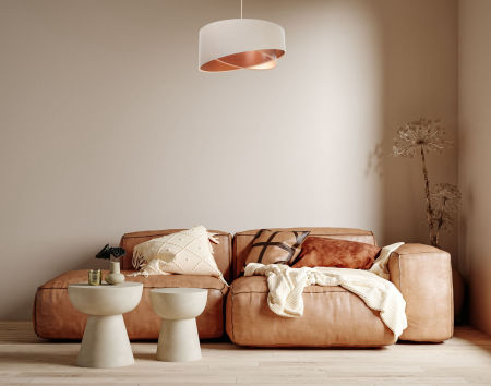 Kremowa lampa wisząca z abażurami w kształcie walca z lnianej tkaniny i półprzezroczystej apli, imitacja drewna BOHO