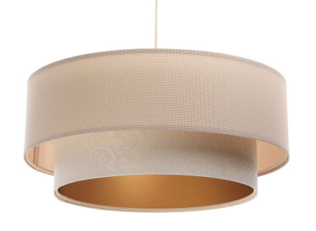 Kremowa lampa wisząca z abażurami w kształcie walca z lnu ze złotym wnętrzem, podwójna BOHO